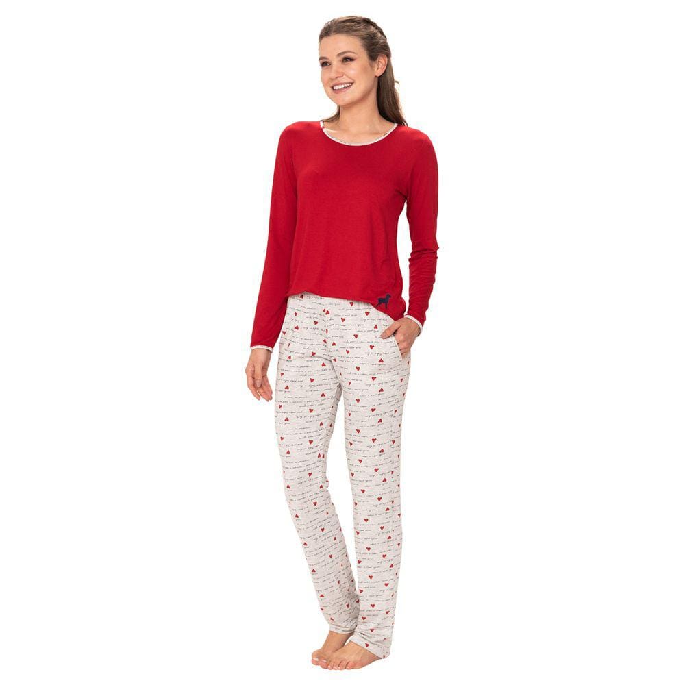 Pijama Adulto Feminino Manga Longa Inverno Visco Estampada