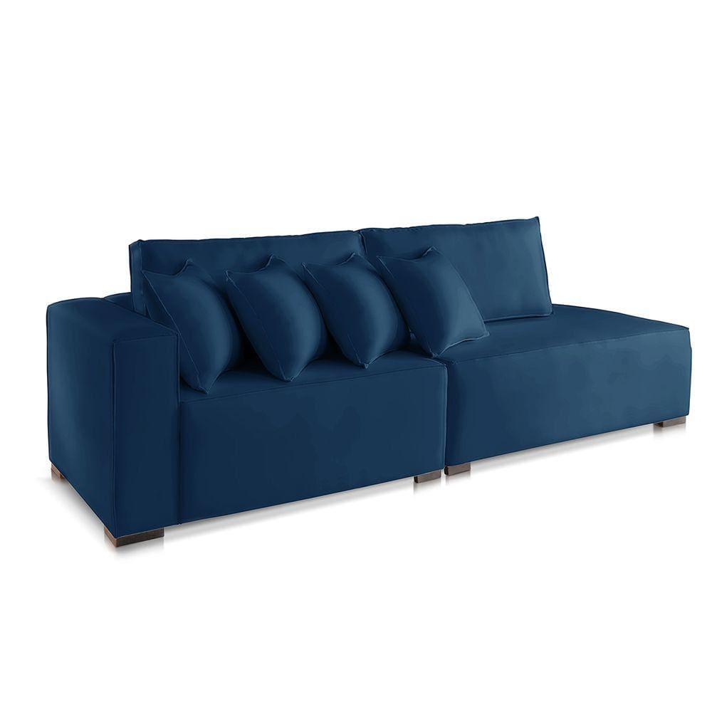 Sofá 2 3 4 Lugares Modulado Almofada Solta Molas Istambul BD Veludo Azul 2,5m
