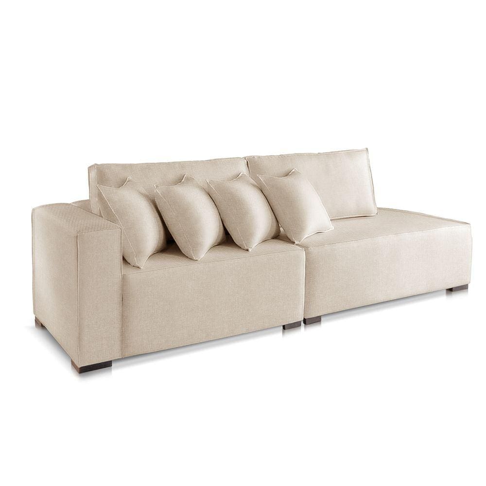 Sofá 2 3 4 Lugares Modulado Almofada Solta Molas Istambul BD Suede Bege Claro 2,7m