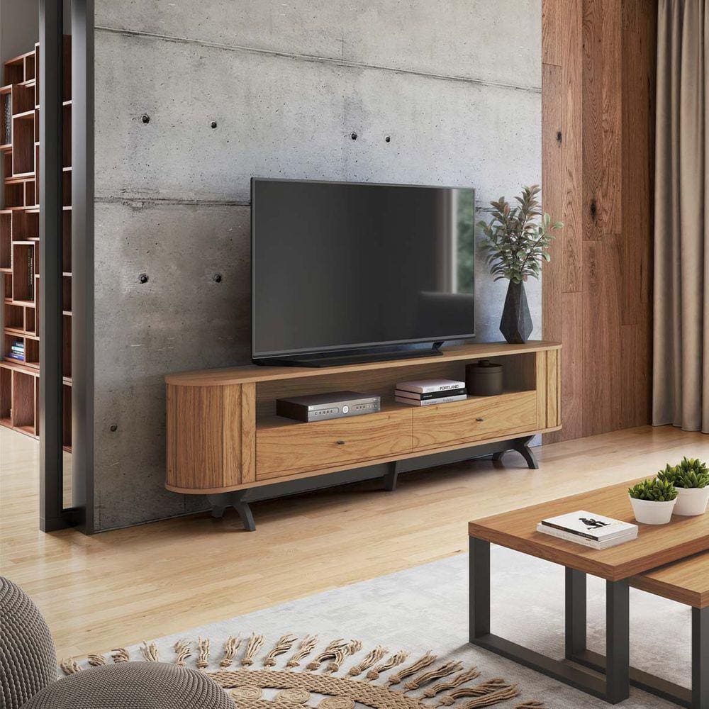 Rack para TV`s até 60" Curvo 220 Cm 2 Gavetas Freijó com Preto Fosco Dalla Costa