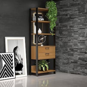 Estante Office Industrial 2 Gavetas 73x185 Cm 100% MDF Freijó Preto Fosco Pradel