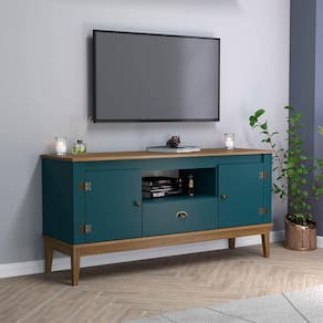 Rack para Sala TV até 50`` Pol. 135 Cm Freijó Petróleo Móvel Bento