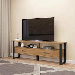 Rack para TV até 60" 180 Cm Industrial 2 Gavetas 100% MDF Freijó Preto Fosco Pradel