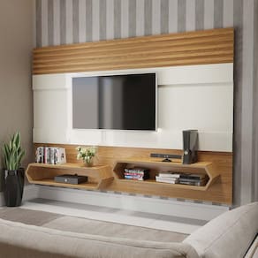 Painel Suspenso para TV de até 65" 220 Cm 2 Nichos Off White Freijó Dalla Costa