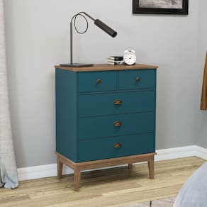 Cômoda 5 Gavetas para Quarto 70 Cm Colonial Freijó Petróleo Móvel Bento