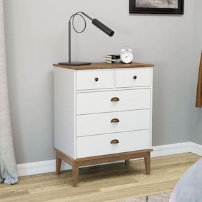Cômoda para Quarto 70cm 5 Gavetas Colonial Freijó Branco Móvel Bento
