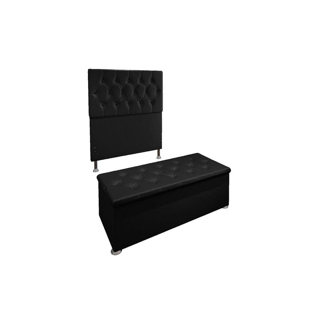 Kit Cabeceira Estofada e Recamier Baú Calçadeira Para Cama Box Solteiro Espanha 90 Cm Suede Pto
