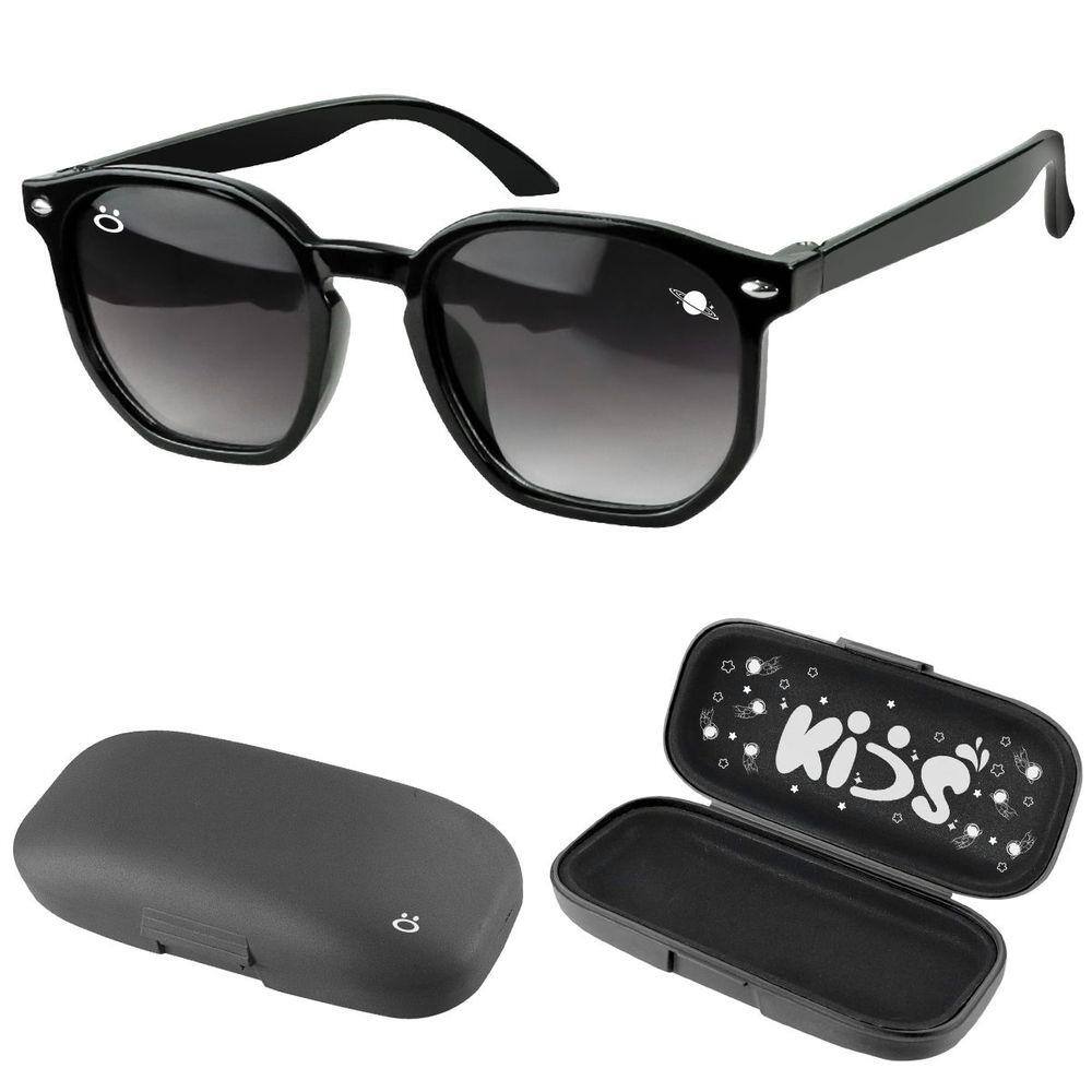 oculos sol infantil preto proteção uv vintage + case quadrado qualidade premium criança casual verão