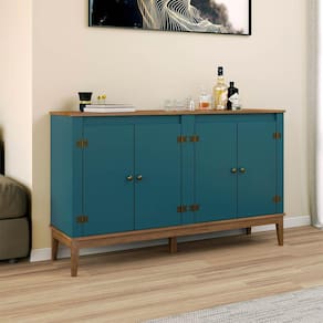 Aparador Buffet 4 Portas 149 Cm Colonial Freijó Petróleo Móvel Bento