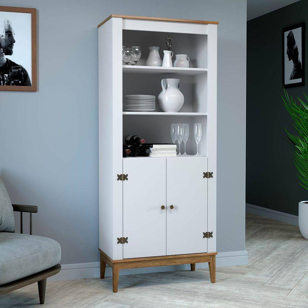 Estante para Sala 2 Portas Colonial Branco 75x180 Cm Freijó Móvel Bento