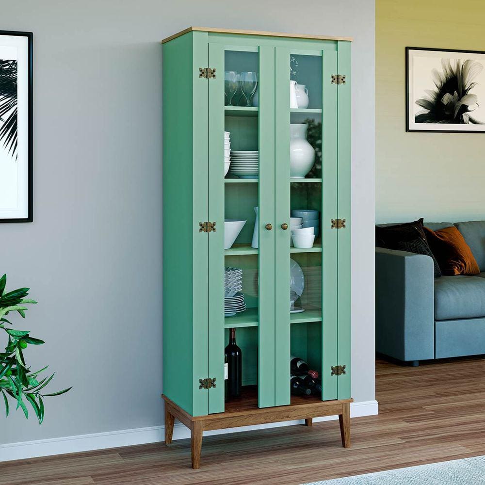 Cristaleira 2 Portas de Vidro Colonial 75 Cm Freijó Oliva Móvel Bento
