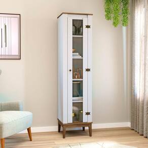 Cristaleira de Vidro 1 Porta 45 Cm Colonial Freijó Branco Móvel Bento