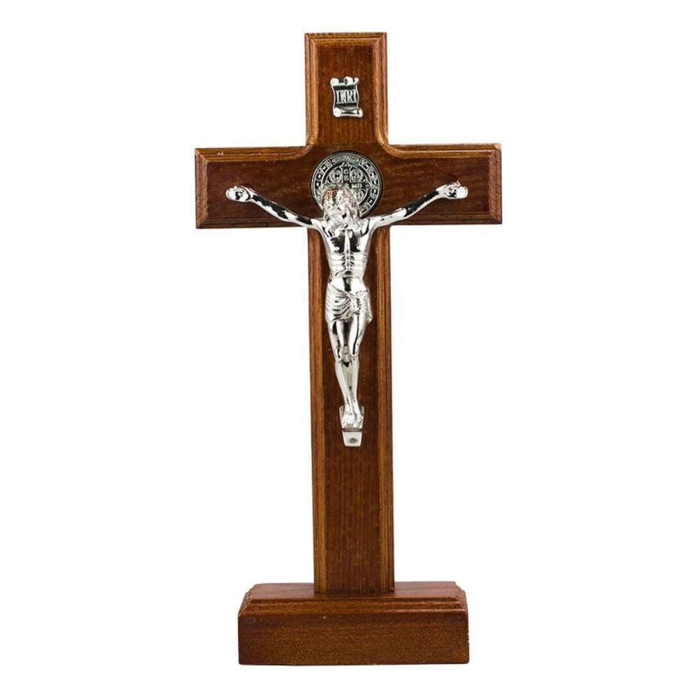 Imagem Jesus Na Cruz Crucifixo Madeira Para Mesa 23.5cm