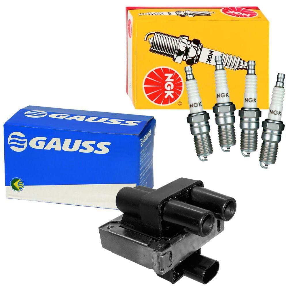 Kit Bobina Gauss + Vela NGK Fiorino 1.3 8V Fire 2003 a 2004