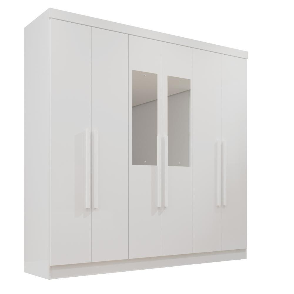 Guarda Roupa 6 Portas 2 Gavetas MDP com Espelho Branco