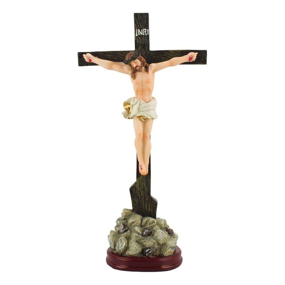 Crucifixo De Mesa Enfeite Imagem Jesus Cruz Crucificado 30cm
