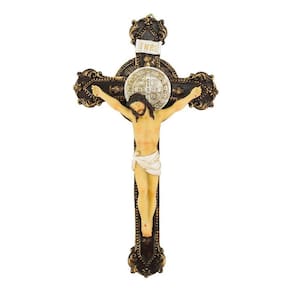 Crucifixo De Parede Marrom Resina Realista Jesus 30cm