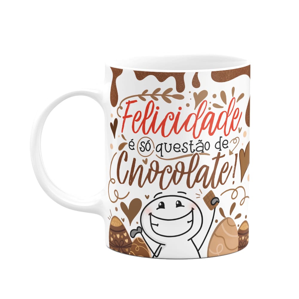 Caneca Páscoa Divertida Felicidade é só questão de chocolate