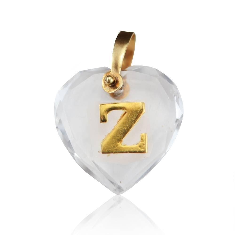 Pingente Cristal Coração Com Letra Z Em Ouro 18K