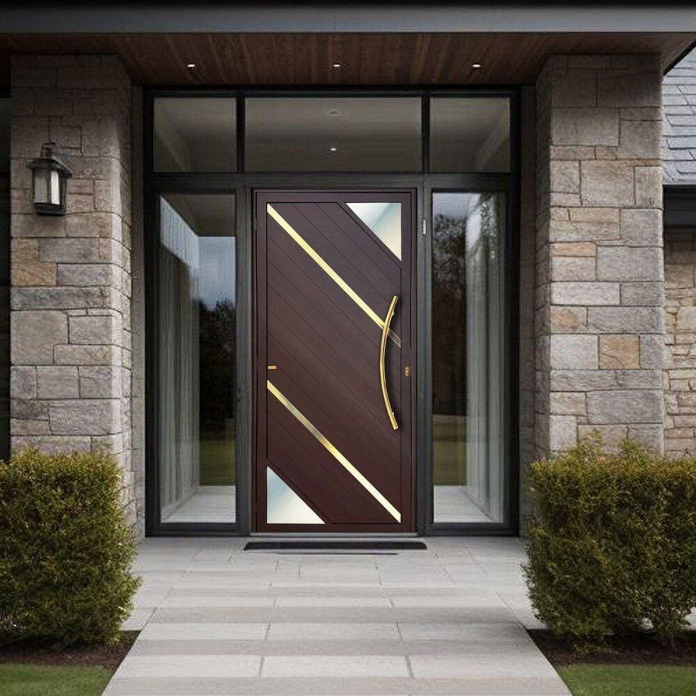 Porta de Aluminio Pivotante Lambril 210x120cm com Puxador Super Oasis Brimak Marrom Corten Dourado