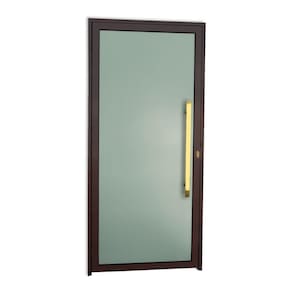 Porta de Aluminio 210x100cm com Puxador Super Murano Marrom Corten Dourado
