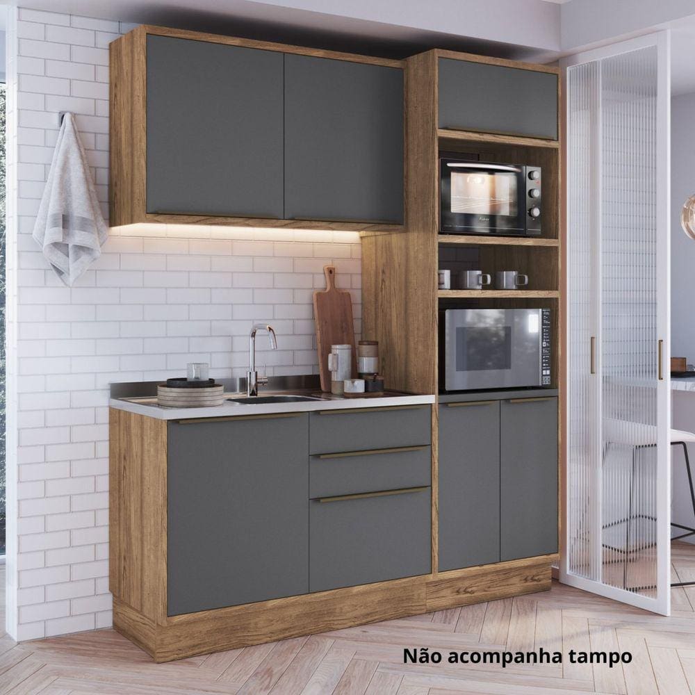 Cozinha Compacta 3 Peças 6 Portas Viena Freijó / Grafito