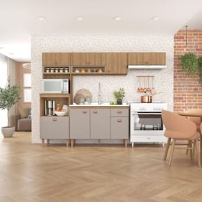 Cozinha Modulada Marti sem Tampo 4 Peças Mel/Cinza