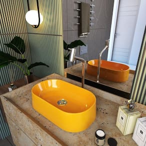 Kit Cuba Ov42 Laila com Torneira Link 1062 e Válvula Botão com Sifão e Flexível Amarelo