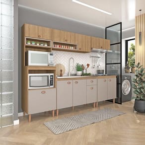 Cozinha Modulada Marti sem Tampo 5 Peças Mel/Cinza