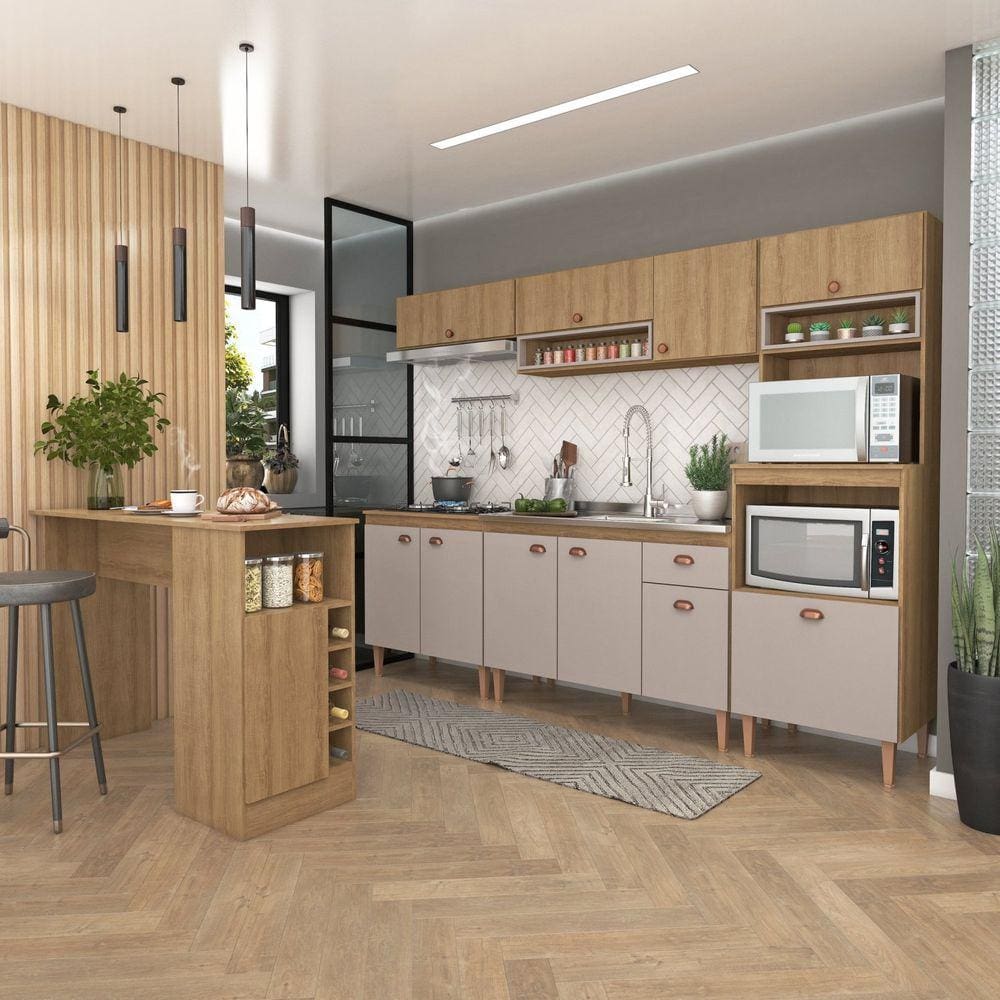 Cozinha Modulada Marti sem Tampo 6 Peças Mel /Cinza