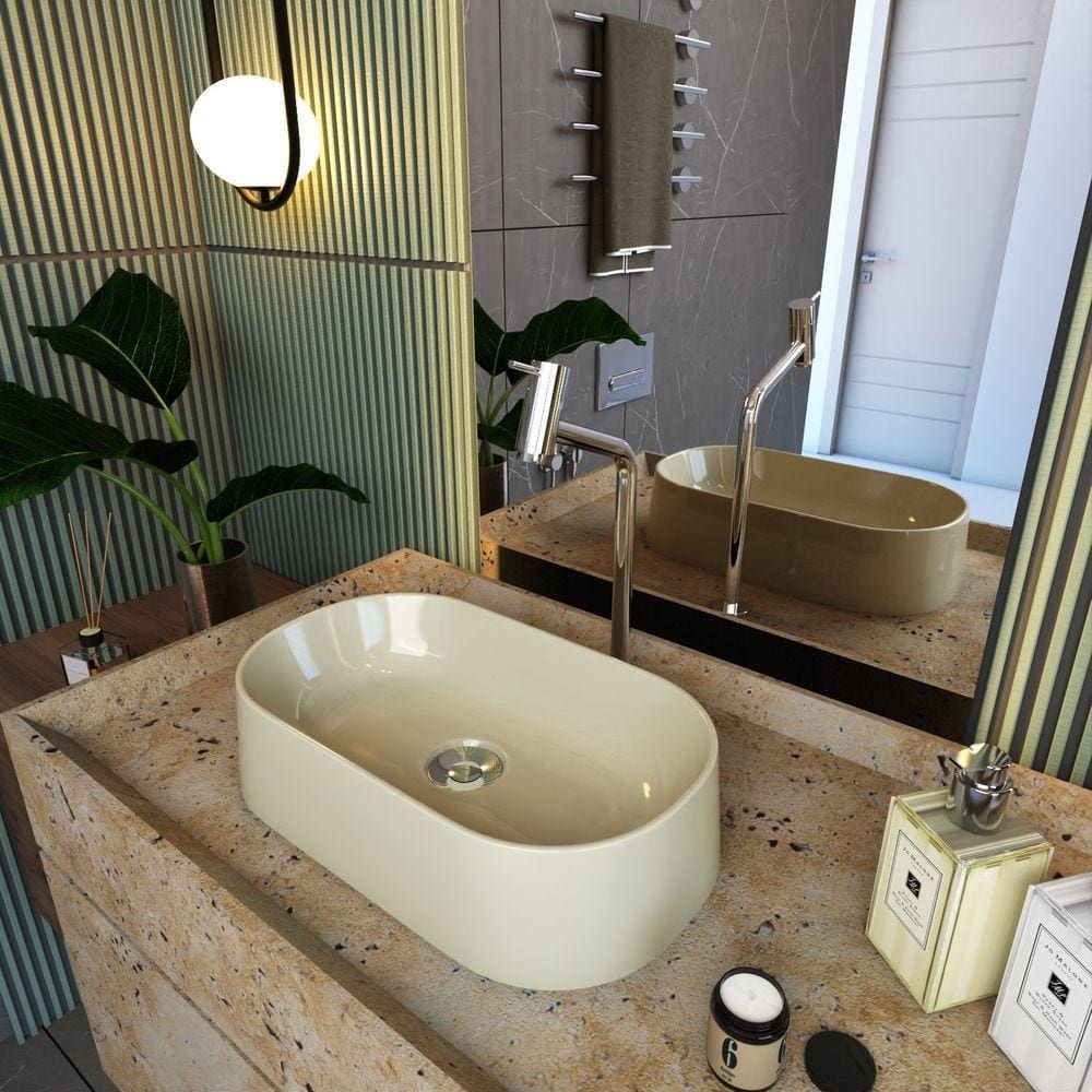 Kit Cuba Ov42 Laila com Válvula Botão e Sifão com Flexível Bege