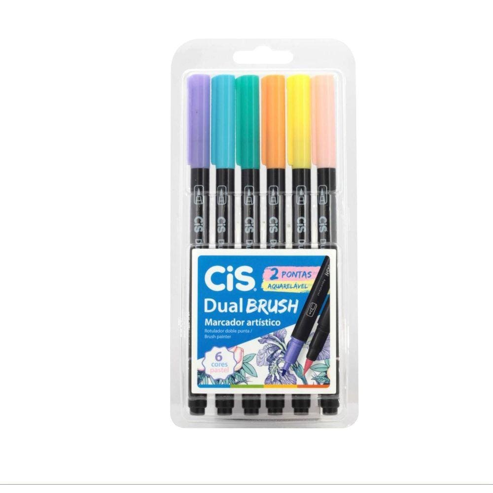 Marcador Artístico Dual Brush Pen 2 Pontas:Tons Pastel Aquarelável 6 Cores - CIS