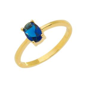 Anel Pedra Oval Safira Folheado a Ouro 18K