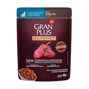 Ração Úmida Gran Plus Gourmet Gatos Castrados Ovelha Sachê 85g
