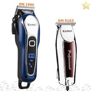Combo Maquina Kemei Km1995 Azul + Kemei Pezinho Km9163