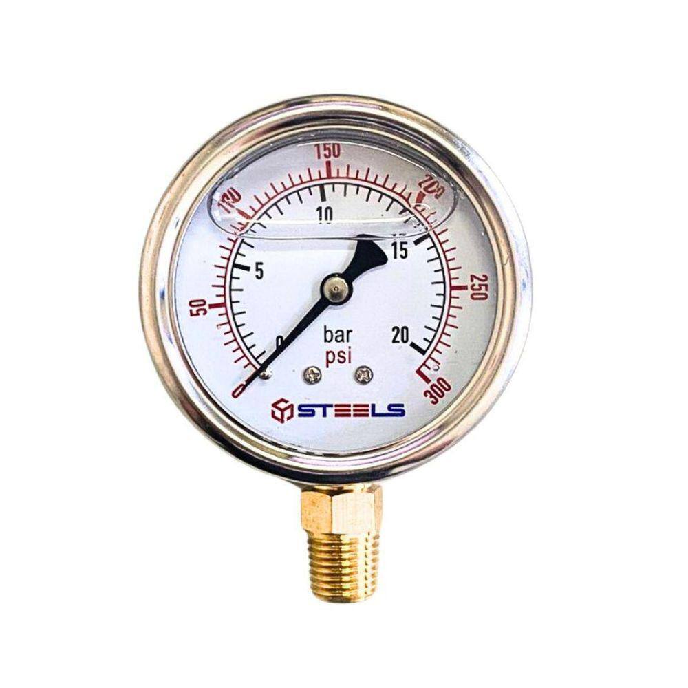 Manômetro Vertical Com Glicerina 300 Psi Rosca 1/4 Npt