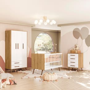 Quarto de Bebê Completo Qencanto Retrô Qmovi Freijó Branco Acetinado