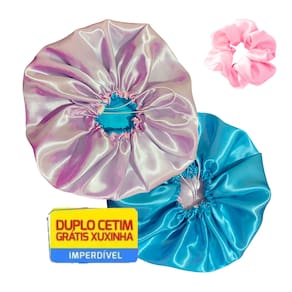 Kit 2 Touca de Cetim Dupla Face Ajustável Antifrizz + Xuxinha
