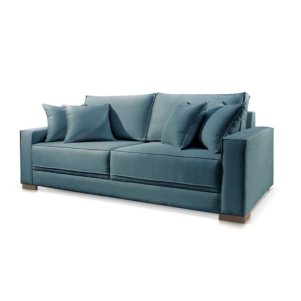 Sofá 3 Lugares Fixo Living Hotello Linho Azul 2,4m