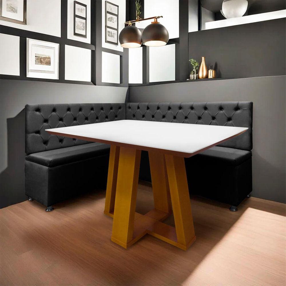 Conjunto Canto Alemão com Bau para Bar Lanchonete Capitone Cinza 125x160cm SOFA STORE