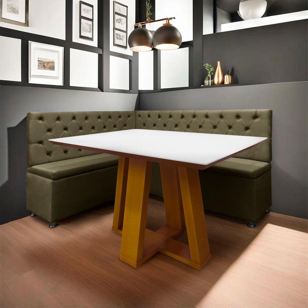 Conjunto Canto Alemão com Bau para Bar Lanchonete Capitone Marrom 125x160cm SOFA STORE