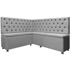 Kit Canto Alemão 4 Lugares com Baú e Capitonê Veludo Cinza Claro 1,25x1,60m SOFA STORE