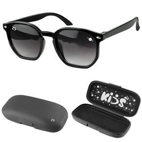 oculos sol infantil proteção uv preto retro + case quadrado verão social casual menino criança praia