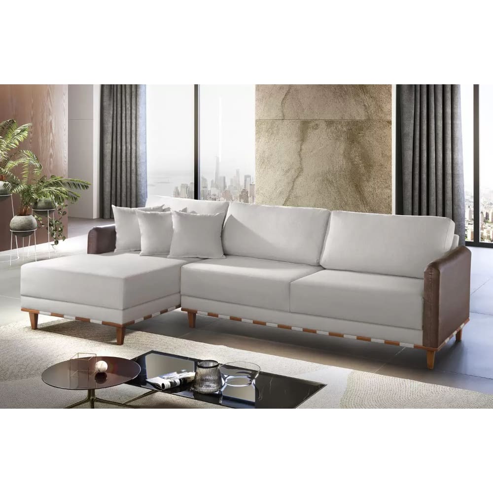 Sofá Living Com Chaise 280Cm Vega Linho Branco