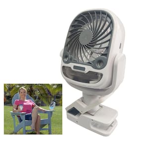 Ventilador de Mesa Umidificador Bateria Recarregavel USB Garra Gancho 3 Velocidades 360 Graus Potente Calor Verao