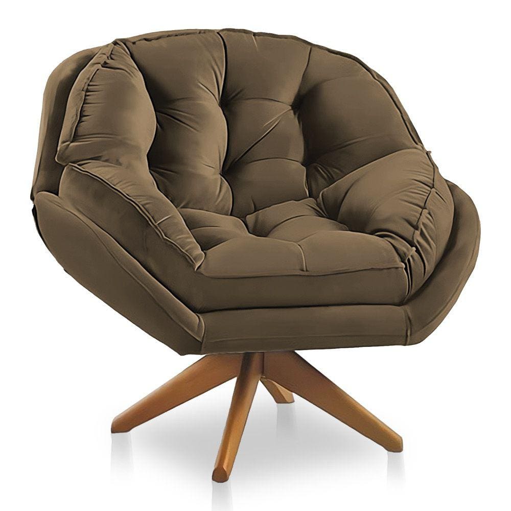 Poltrona Giratória Chicago Veludo Cappuccino Base de Madeira - Pallazio
