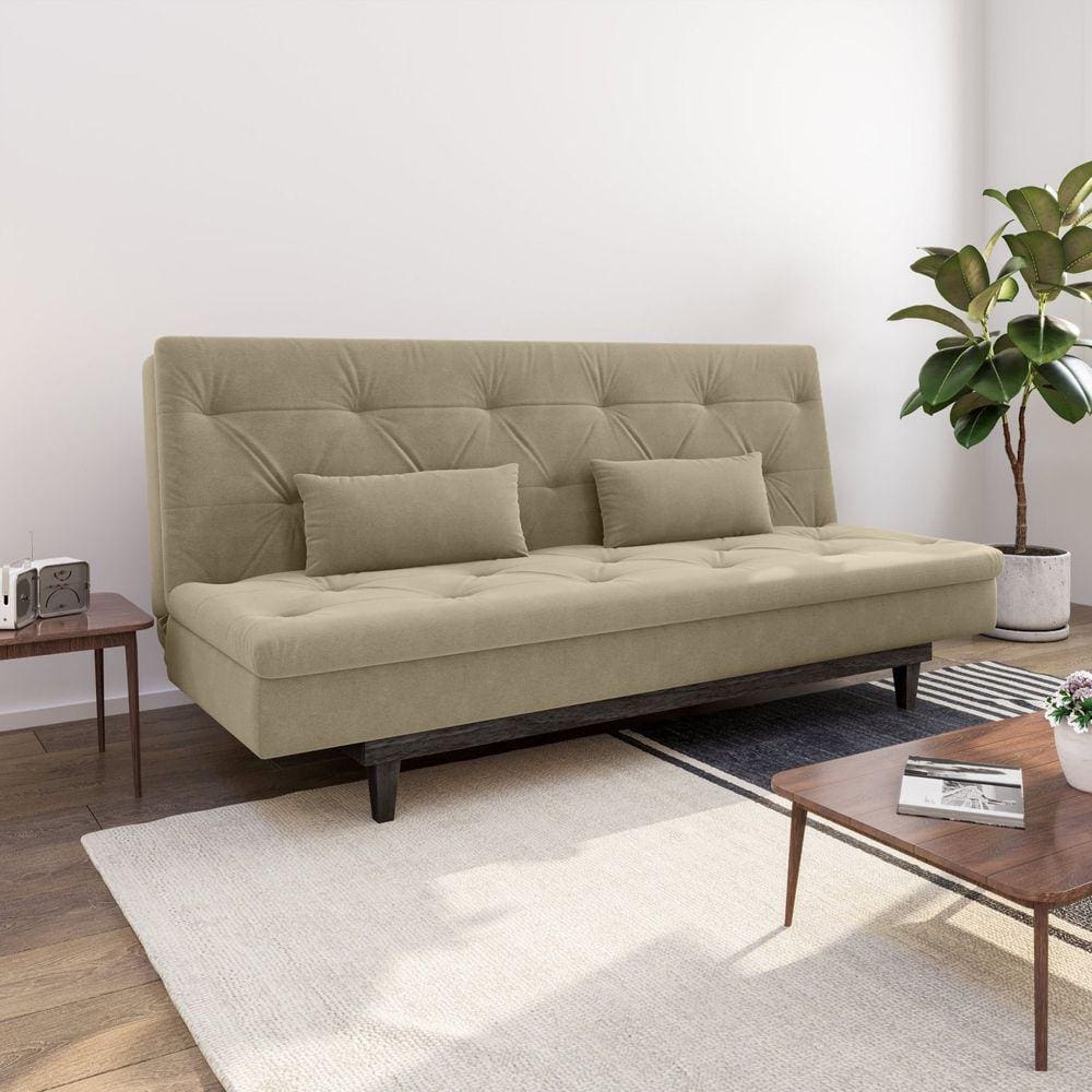 Sofá Cama 3 Lugares em Suede Tokio Yescasa Castor/ Marrom