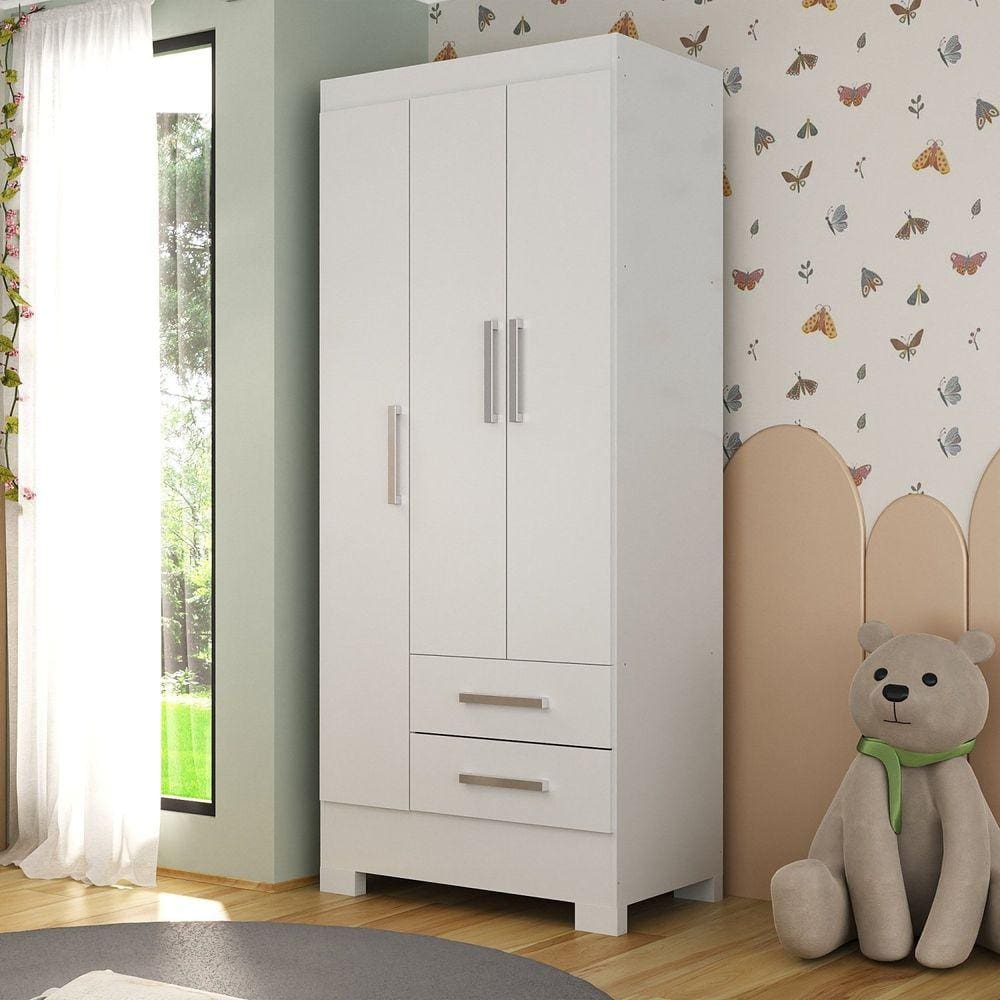 Guarda-roupa Infantil 3 Portas e 2 Gavetas Amy Espresso Móveis Branco