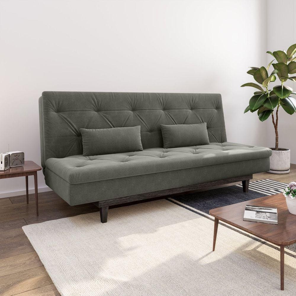 Sofá Cama 3 Lugares em Suede Tokio Yescasa Cinza / Marrom