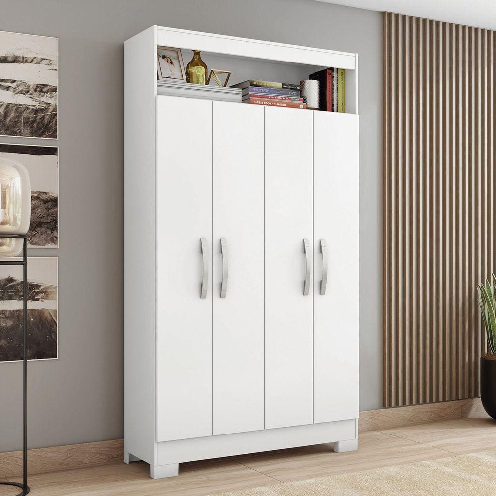 Armário Multiuso com 4 Portas e Nicho com Prateleiras Internas Branco New/Rosa